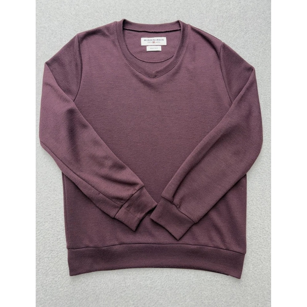Mizzen+Main Sweatshirt Mens Medium Purple V Neck Trim Fit Stretch Pullover Knit